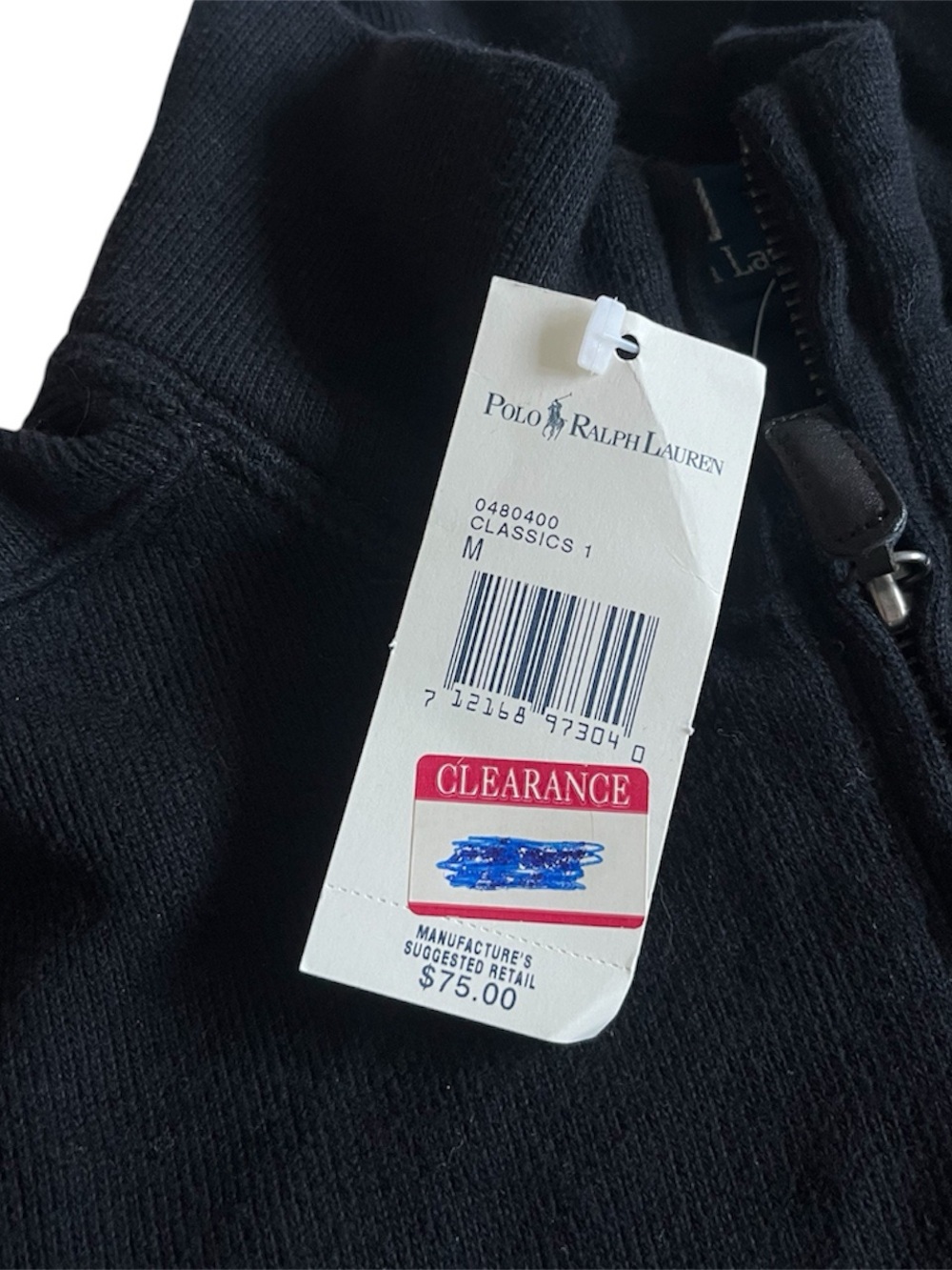 NWT Polo Ralph Lauren Sweater Mens Medium Black Cotton Knit Golf Quarter Zip - Picture 5 of 7